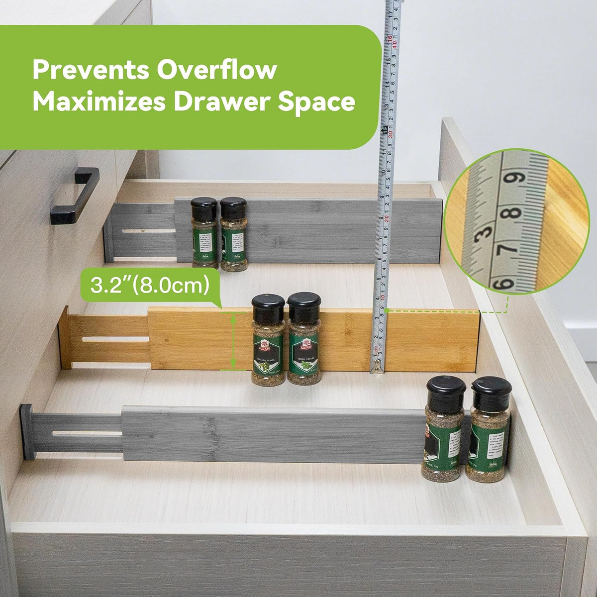 4 Pcs Bamboo Kitchen Drawer Dividers, Large Drawers Organizers