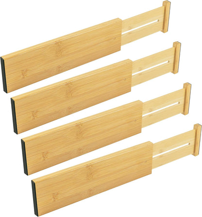 4 Pcs Bamboo Kitchen Drawer Dividers, Large Drawers Organizers