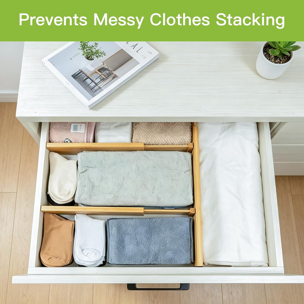 4 Pcs Bamboo Kitchen Drawer Dividers, Large Drawers Organizers