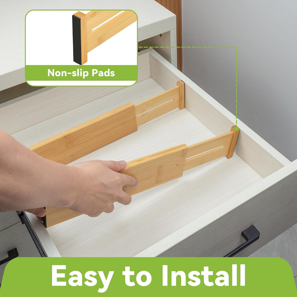 4 Pcs Bamboo Kitchen Drawer Dividers, Large Drawers Organizers