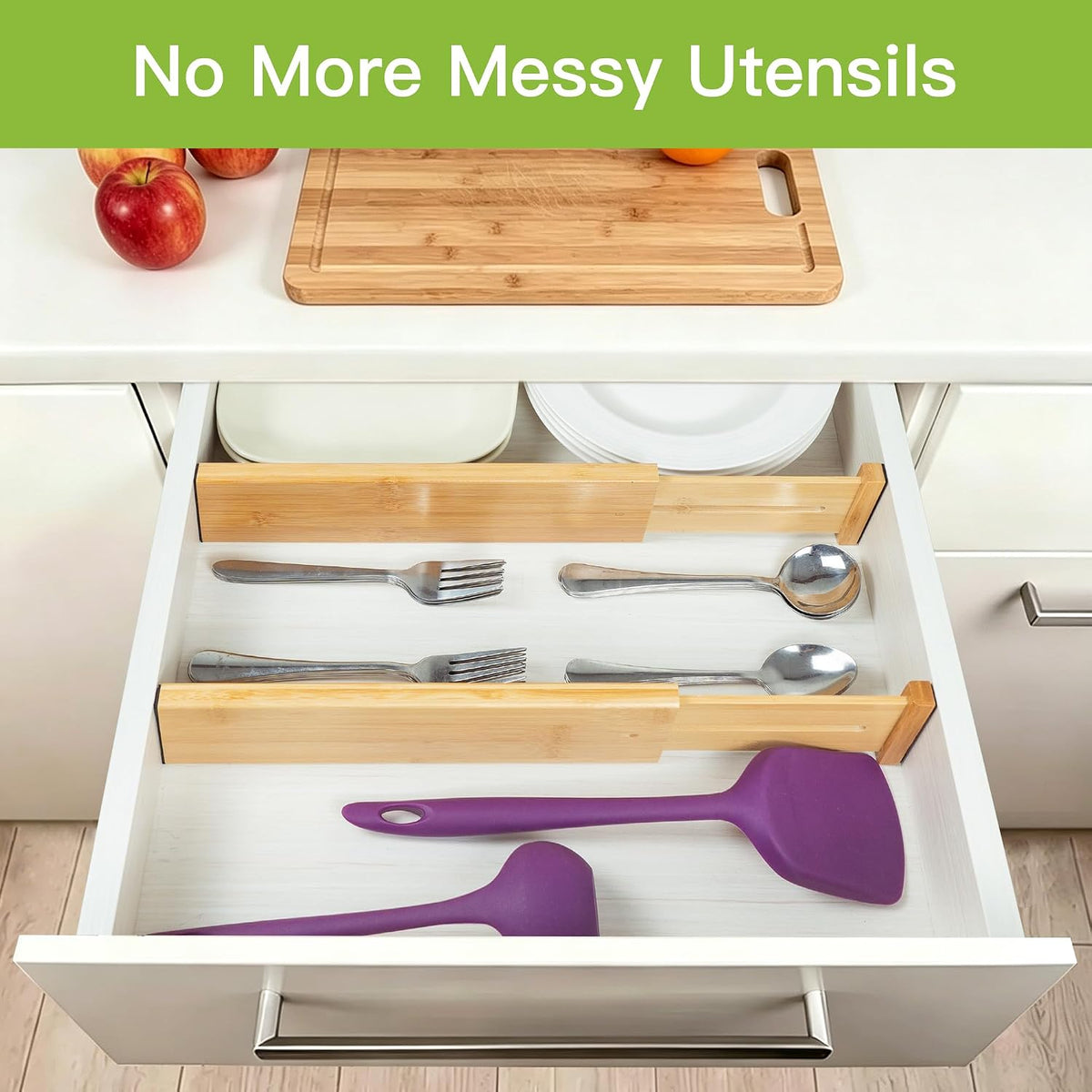 4 Pcs Bamboo Kitchen Drawer Dividers, Large Drawers Organizers