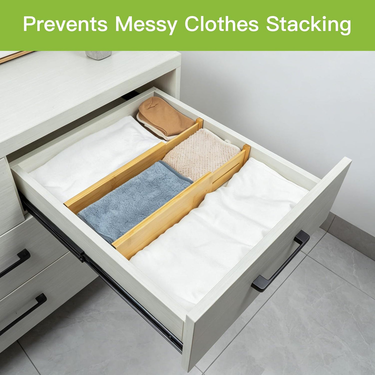 4 Pcs Bamboo Kitchen Drawer Dividers, Large Drawers Organizers