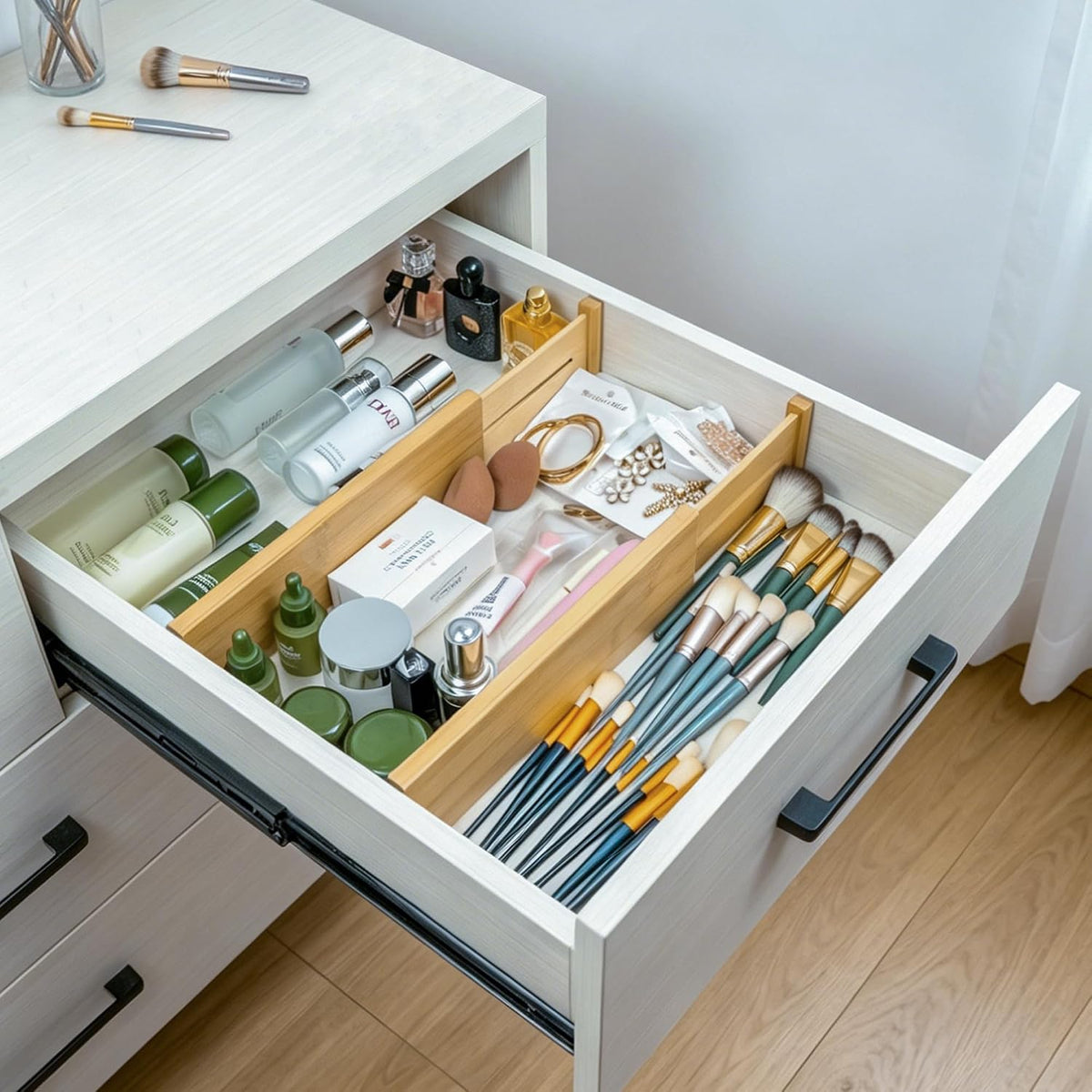 4 Pcs Bamboo Kitchen Drawer Dividers, Large Drawers Organizers