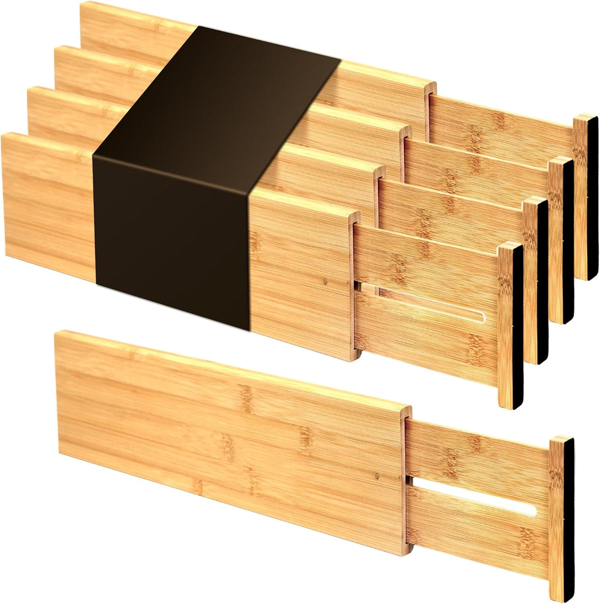 4 Pcs Bamboo Kitchen Drawer Dividers, Large Drawers Organizers