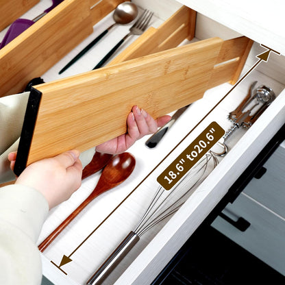 4 Pcs Bamboo Kitchen Drawer Dividers, Large Drawers Organizers