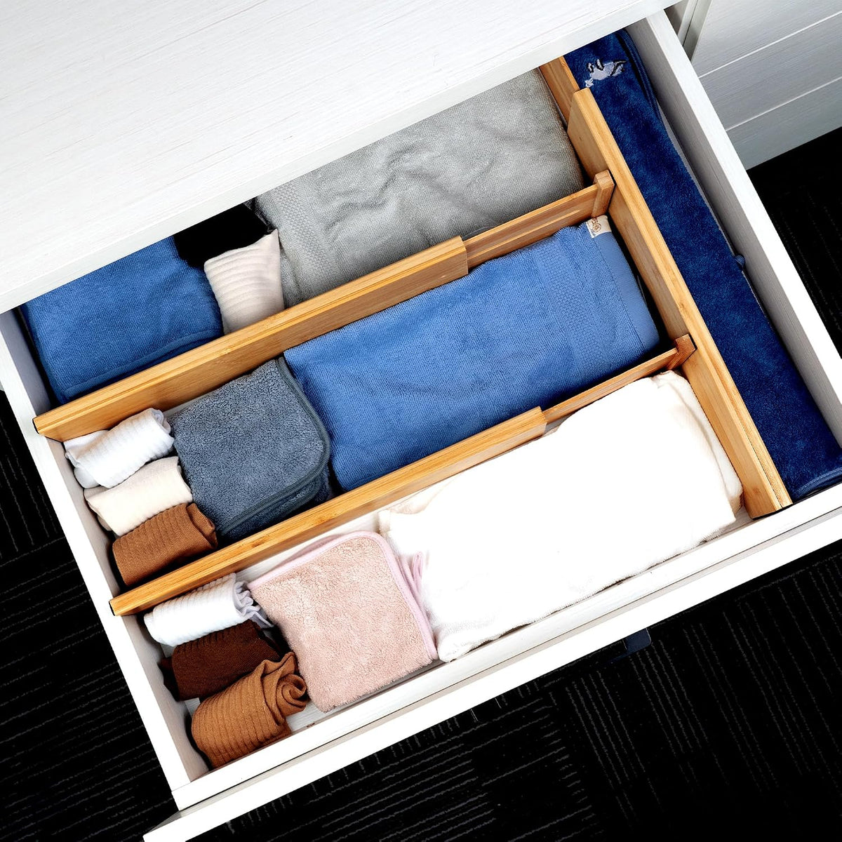 4 Pcs Bamboo Kitchen Drawer Dividers, Large Drawers Organizers