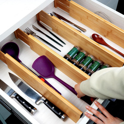 4 Pcs Bamboo Kitchen Drawer Dividers, Large Drawers Organizers