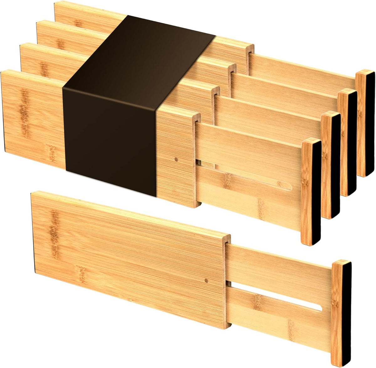 4 Pcs Bamboo Kitchen Drawer Dividers, Large Drawers Organizers