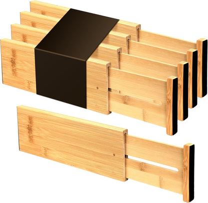 4 Pcs Bamboo Kitchen Drawer Dividers, Large Drawers Organizers