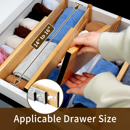 4 Pcs Bamboo Kitchen Drawer Dividers, Large Drawers Organizers