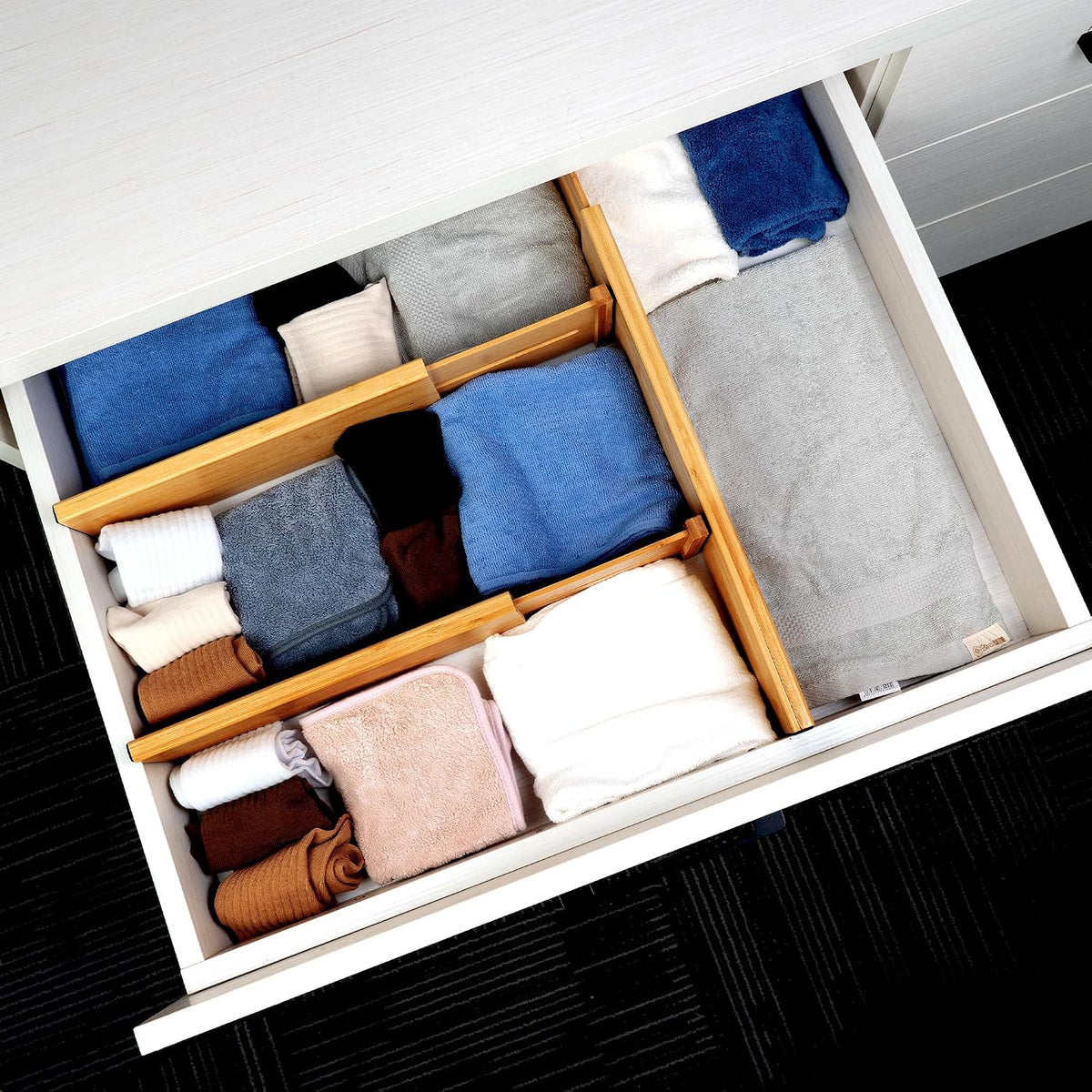 4 Pcs Bamboo Kitchen Drawer Dividers, Large Drawers Organizers
