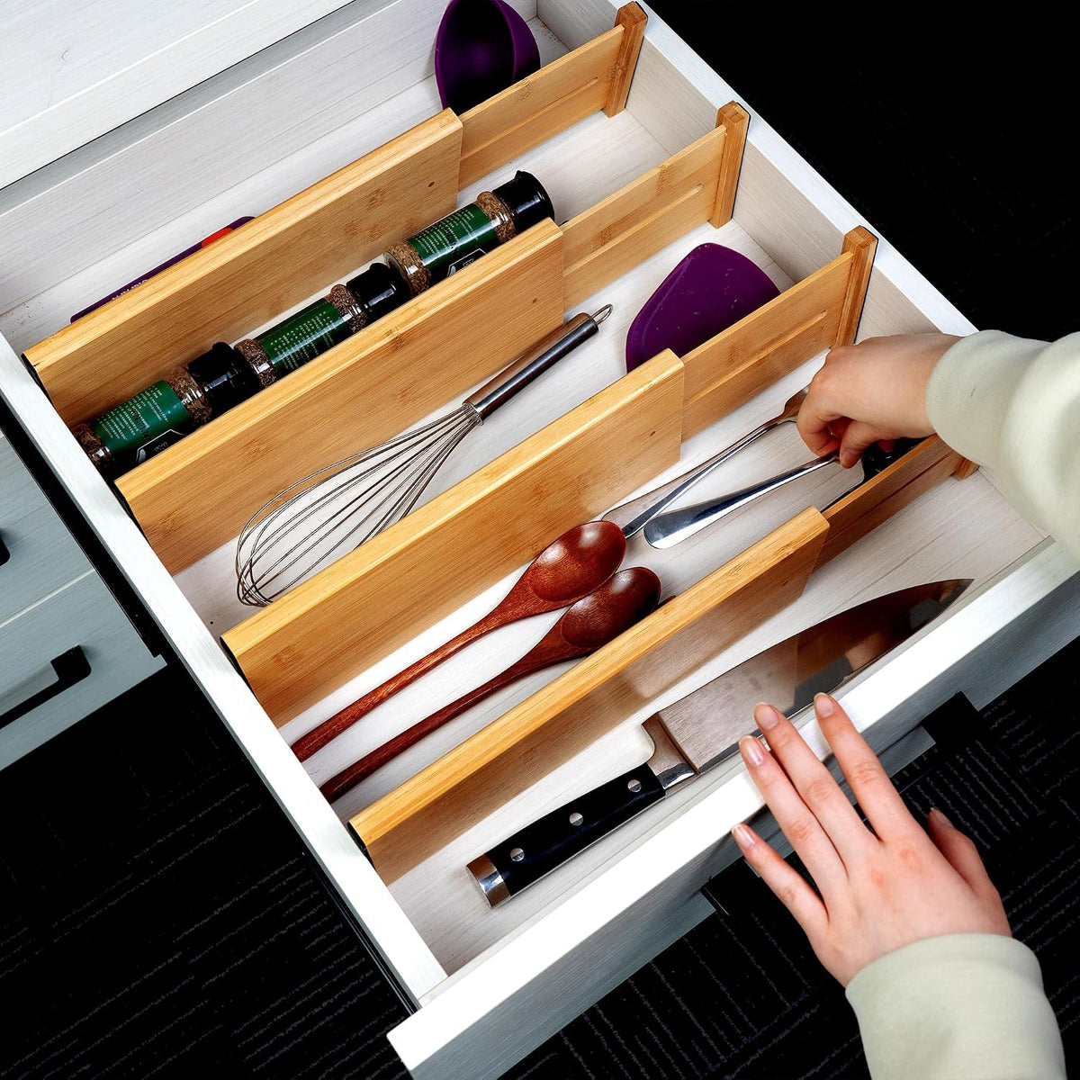 4 Pcs Bamboo Kitchen Drawer Dividers, Large Drawers Organizers