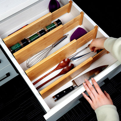 4 Pcs Bamboo Kitchen Drawer Dividers, Large Drawers Organizers