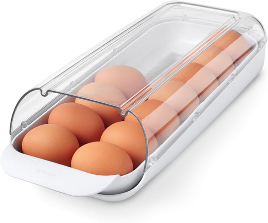 FridgeView Rolling Egg Holder, BPA-Free Stackable Eggs Organizer with Removable Tray for Refrigerator Storage