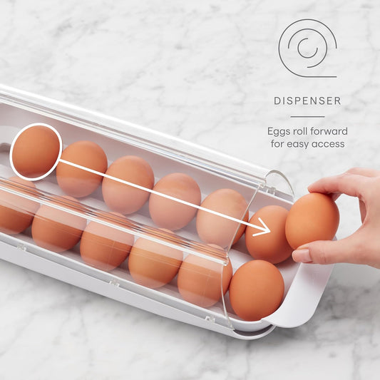 FridgeView Rolling Egg Holder, BPA-Free Stackable Eggs Organizer with Removable Tray for Refrigerator Storage