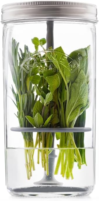 Herb Keeper Set | Keep Herbs Fresh for Up to 3 Weeks | 1L Wide Mouth Jar with Stainless Steel Lid & Silicone Lifter | Easy-to-Use for Home-Grown or Store-Bought Herbs | Recipe Booklet Included