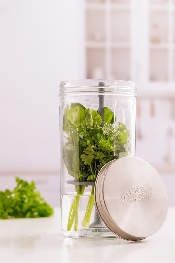 Herb Keeper Set | Keep Herbs Fresh for Up to 3 Weeks | 1L Wide Mouth Jar with Stainless Steel Lid & Silicone Lifter | Easy-to-Use for Home-Grown or Store-Bought Herbs | Recipe Booklet Included