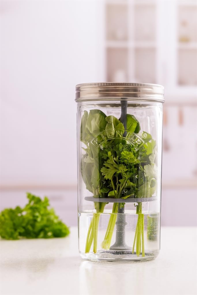 Herb Keeper Set | Keep Herbs Fresh for Up to 3 Weeks | 1L Wide Mouth Jar with Stainless Steel Lid & Silicone Lifter | Easy-to-Use for Home-Grown or Store-Bought Herbs | Recipe Booklet Included