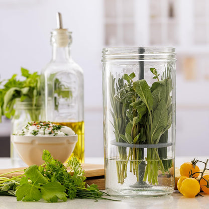 Herb Keeper Set | Keep Herbs Fresh for Up to 3 Weeks | 1L Wide Mouth Jar with Stainless Steel Lid & Silicone Lifter | Easy-to-Use for Home-Grown or Store-Bought Herbs | Recipe Booklet Included