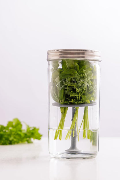 Herb Keeper Set | Keep Herbs Fresh for Up to 3 Weeks | 1L Wide Mouth Jar with Stainless Steel Lid & Silicone Lifter | Easy-to-Use for Home-Grown or Store-Bought Herbs | Recipe Booklet Included