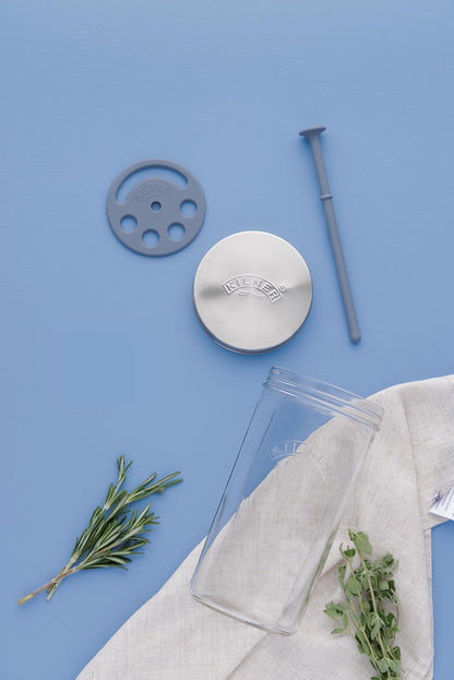 Herb Keeper Set | Keep Herbs Fresh for Up to 3 Weeks | 1L Wide Mouth Jar with Stainless Steel Lid & Silicone Lifter | Easy-to-Use for Home-Grown or Store-Bought Herbs | Recipe Booklet Included
