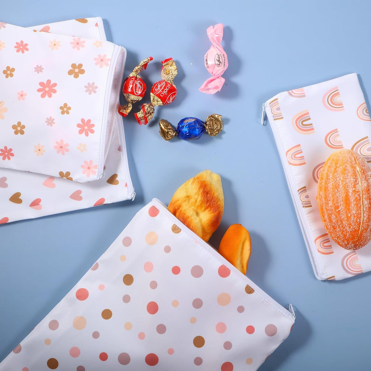 4 Pcs Reusable Snack Bags for Kids, Washable Sandwich Bags,Rainbow