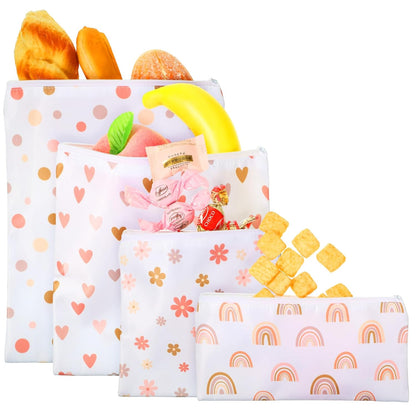 4 Pcs Reusable Snack Bags for Kids, Washable Sandwich Bags,Rainbow