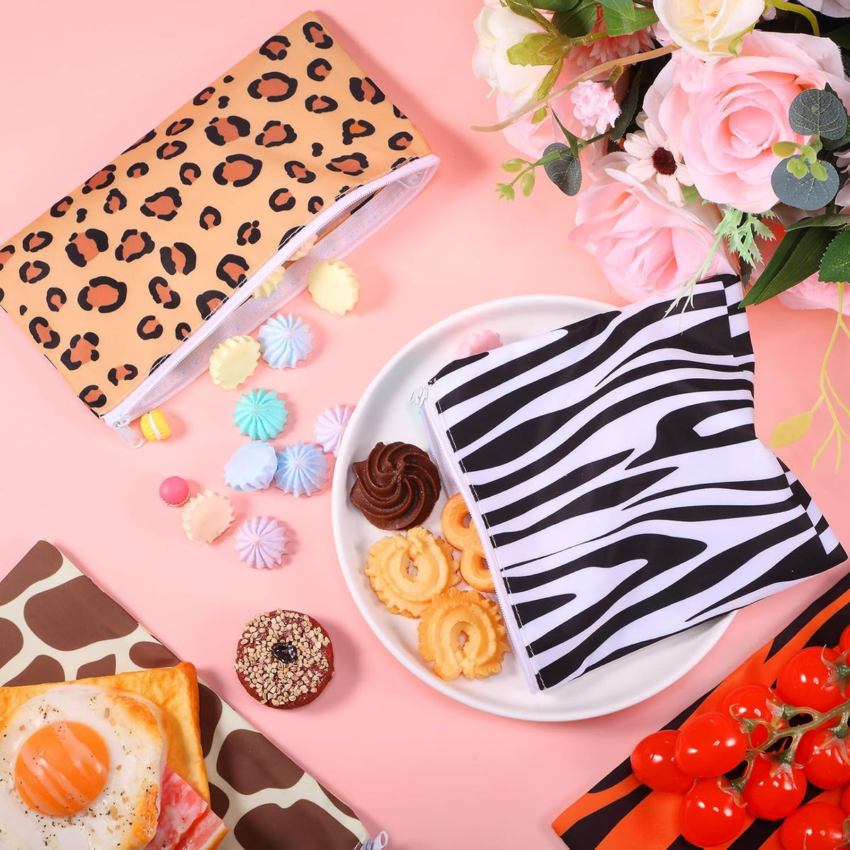 4 Pcs Reusable Snack Bags for Kids, Washable Sandwich Bags,Rainbow