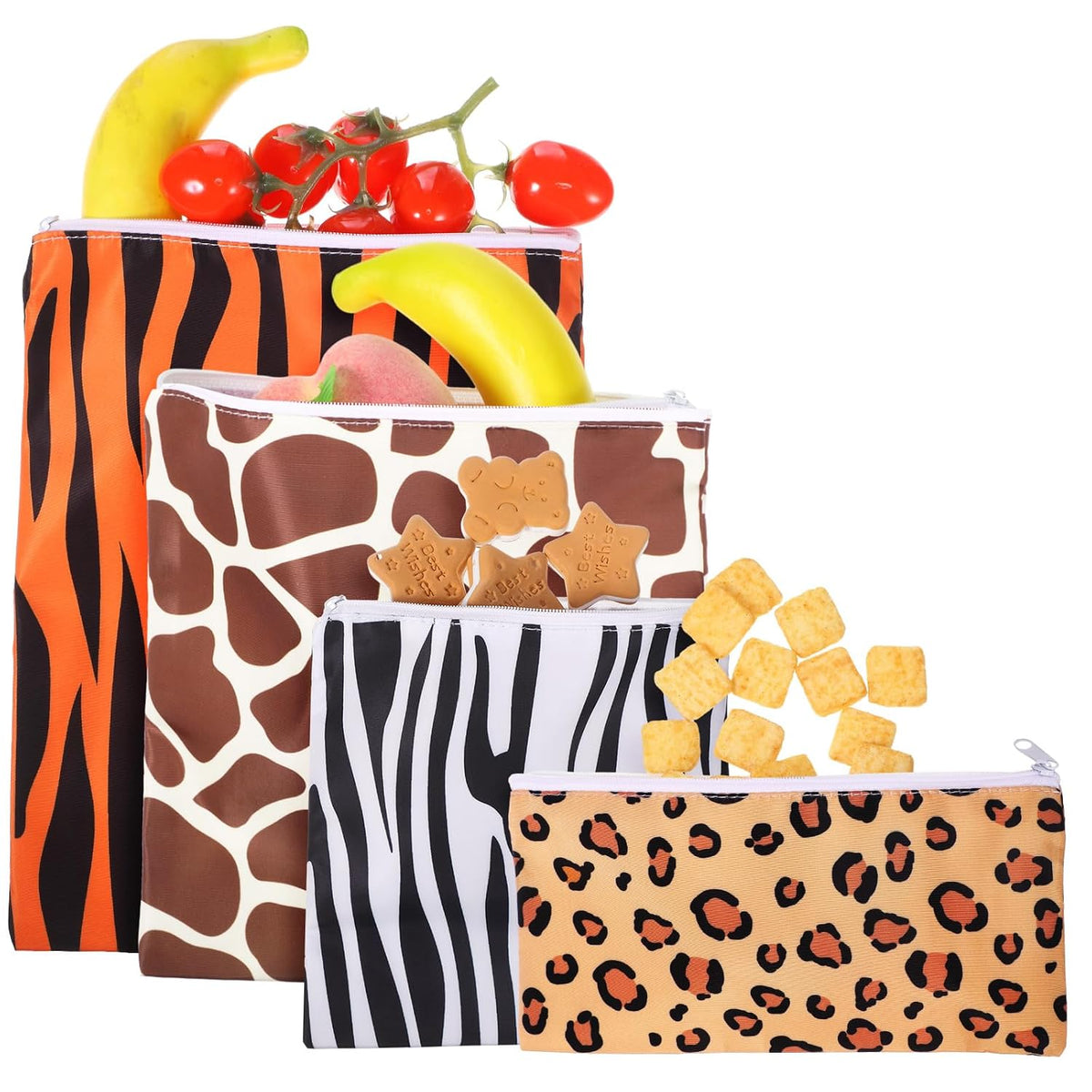 4 Pcs Reusable Snack Bags for Kids, Washable Sandwich Bags,Rainbow