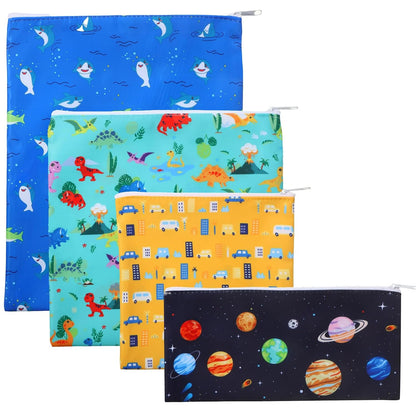 4 Pcs Reusable Snack Bags for Kids, Washable Sandwich Bags,Rainbow