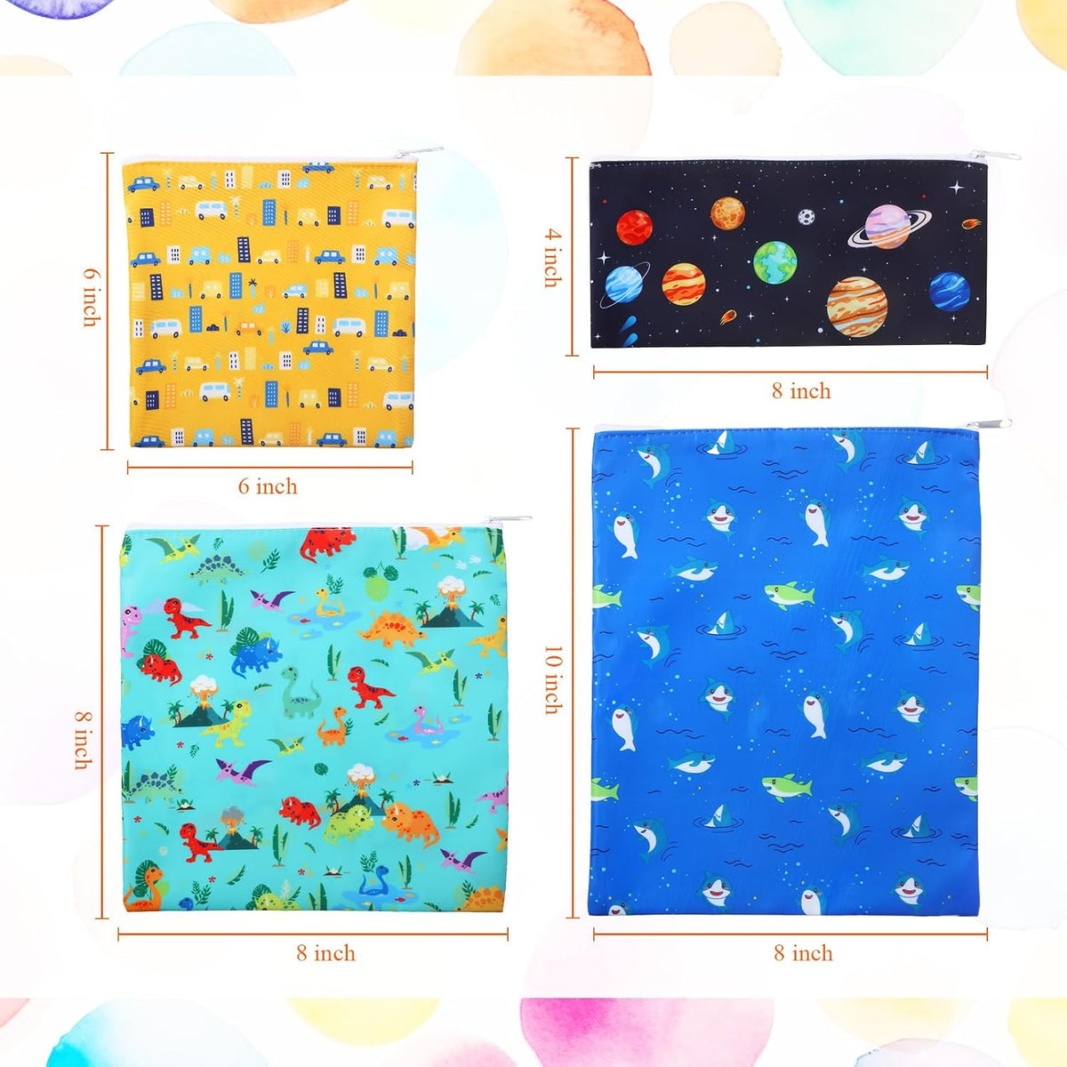 4 Pcs Reusable Snack Bags for Kids, Washable Sandwich Bags,Rainbow