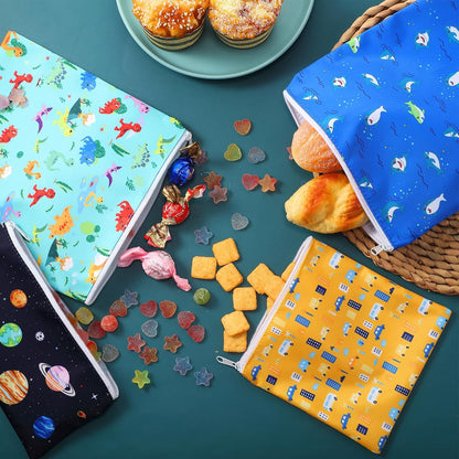4 Pcs Reusable Snack Bags for Kids, Washable Sandwich Bags,Rainbow