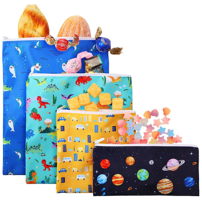 4 Pcs Reusable Snack Bags for Kids, Washable Sandwich Bags,Rainbow