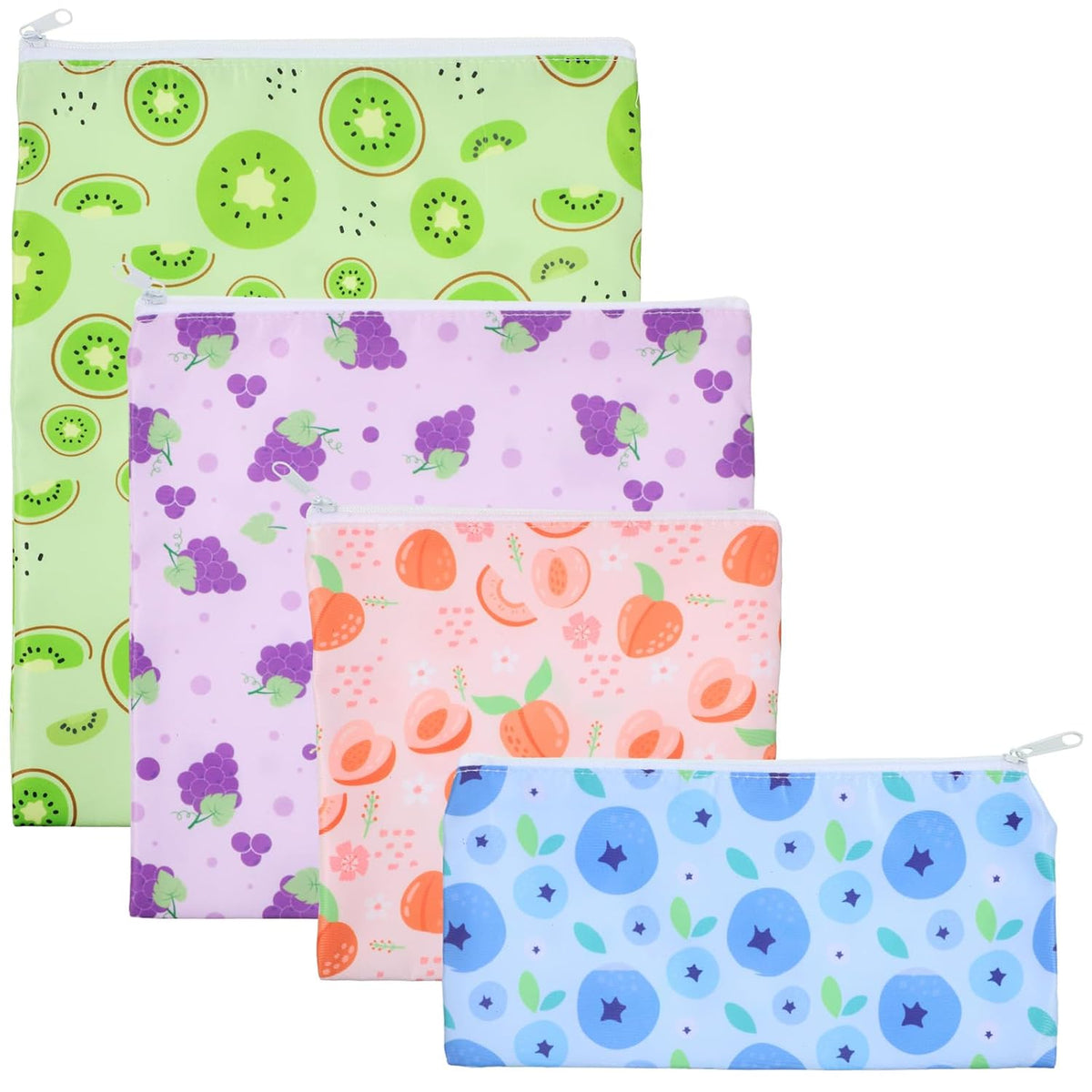 4 Pcs Reusable Snack Bags for Kids, Washable Sandwich Bags,Rainbow