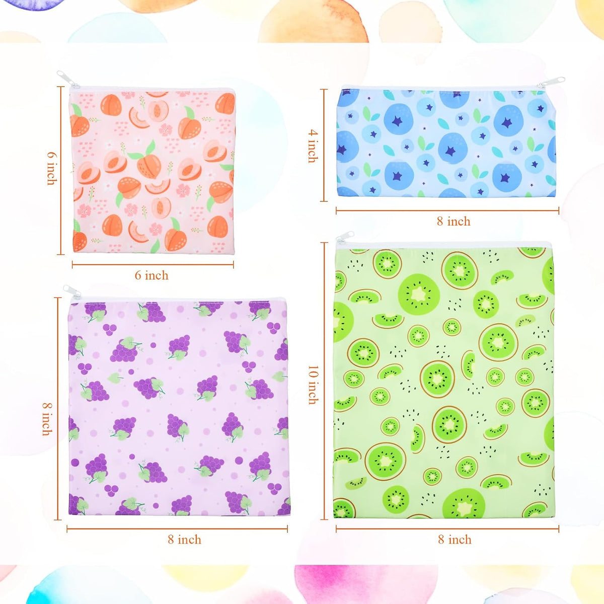 4 Pcs Reusable Snack Bags for Kids, Washable Sandwich Bags,Rainbow