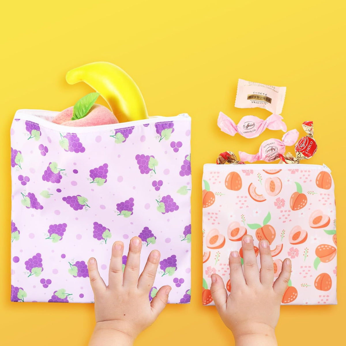 4 Pcs Reusable Snack Bags for Kids, Washable Sandwich Bags,Rainbow