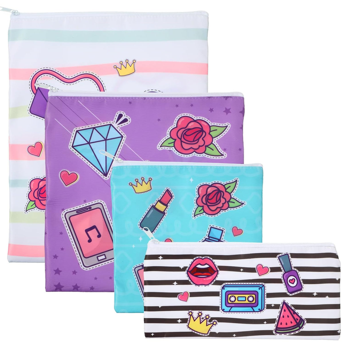 4 Pcs Reusable Snack Bags for Kids, Washable Sandwich Bags,Rainbow