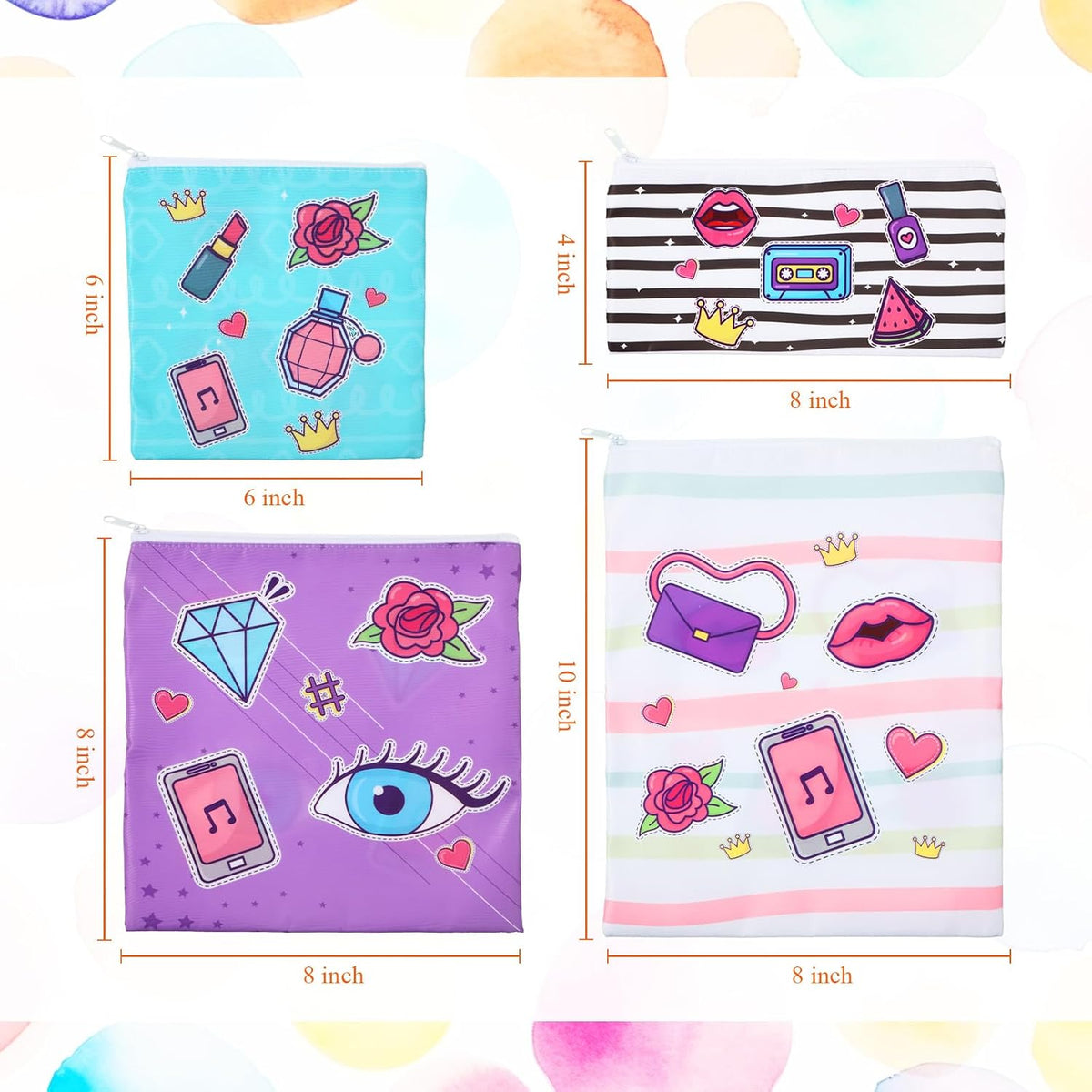 4 Pcs Reusable Snack Bags for Kids, Washable Sandwich Bags,Rainbow