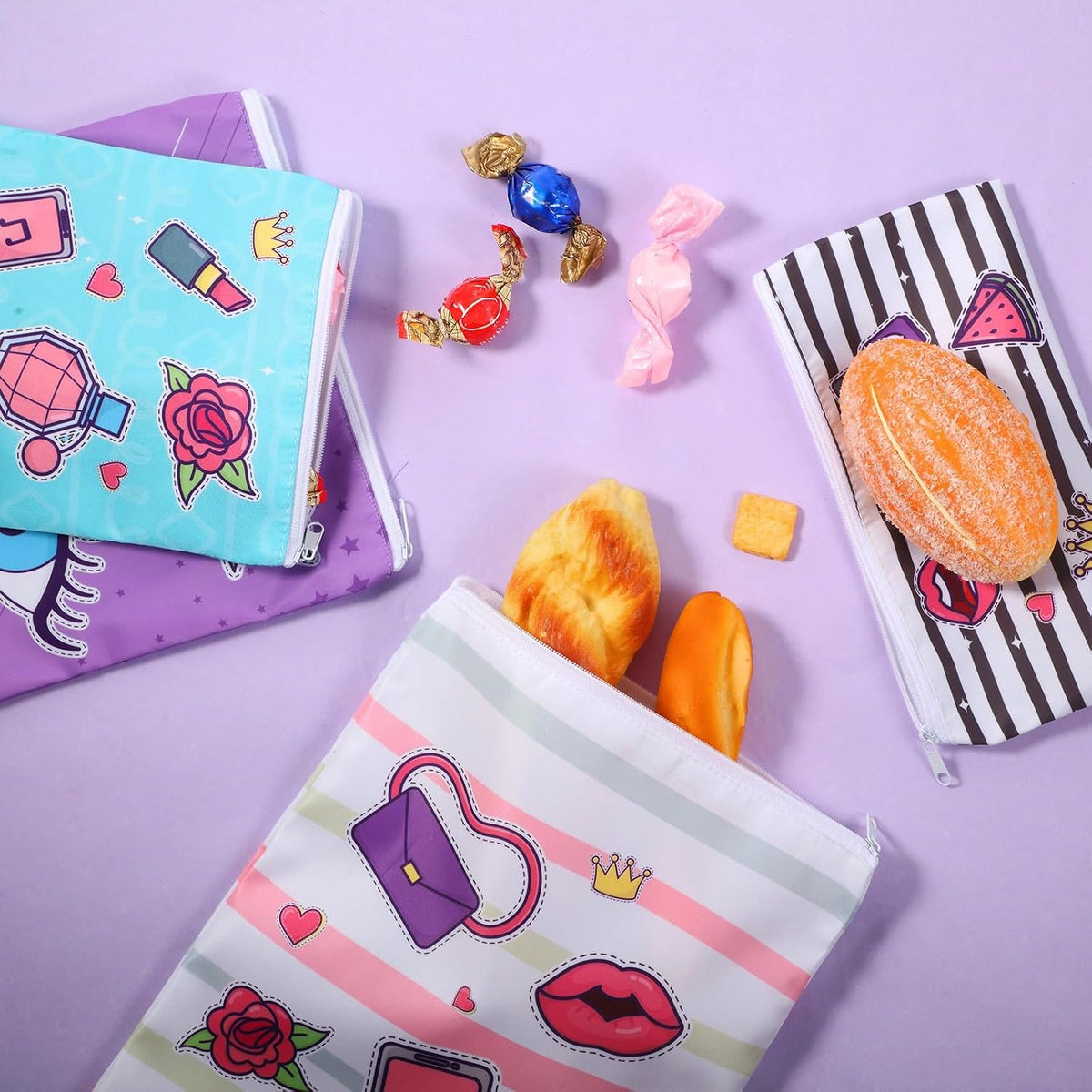 4 Pcs Reusable Snack Bags for Kids, Washable Sandwich Bags,Rainbow