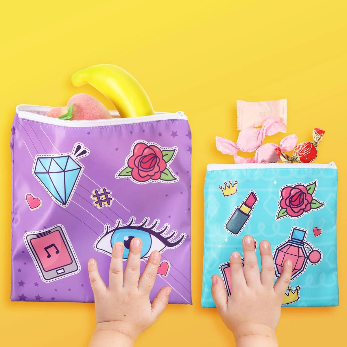 4 Pcs Reusable Snack Bags for Kids, Washable Sandwich Bags,Rainbow