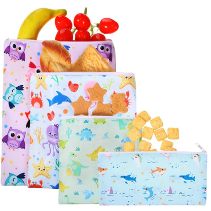 4 Pcs Reusable Snack Bags for Kids, Washable Sandwich Bags,Rainbow