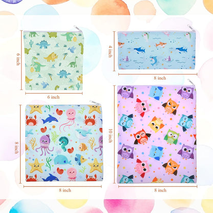 4 Pcs Reusable Snack Bags for Kids, Washable Sandwich Bags,Rainbow