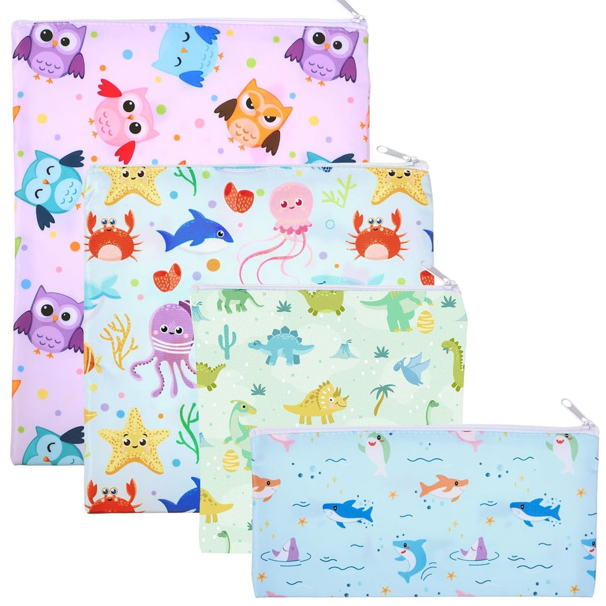4 Pcs Reusable Snack Bags for Kids, Washable Sandwich Bags,Rainbow