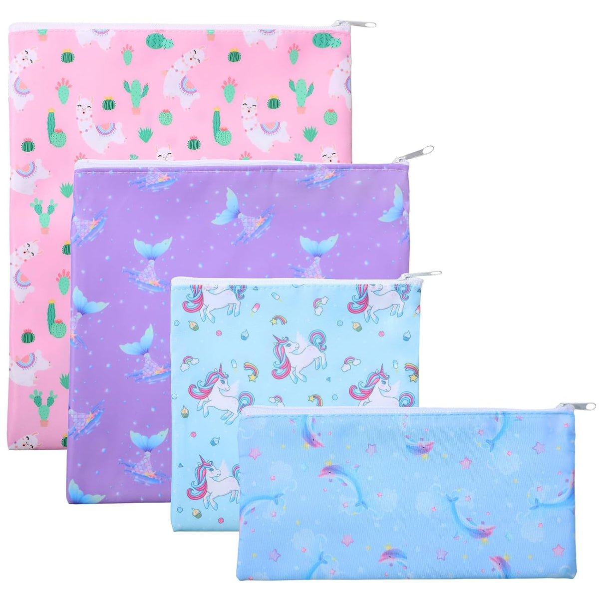 4 Pcs Reusable Snack Bags for Kids, Washable Sandwich Bags,Rainbow