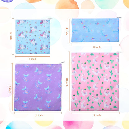 4 Pcs Reusable Snack Bags for Kids, Washable Sandwich Bags,Rainbow