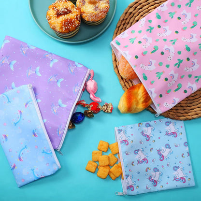 4 Pcs Reusable Snack Bags for Kids, Washable Sandwich Bags,Rainbow