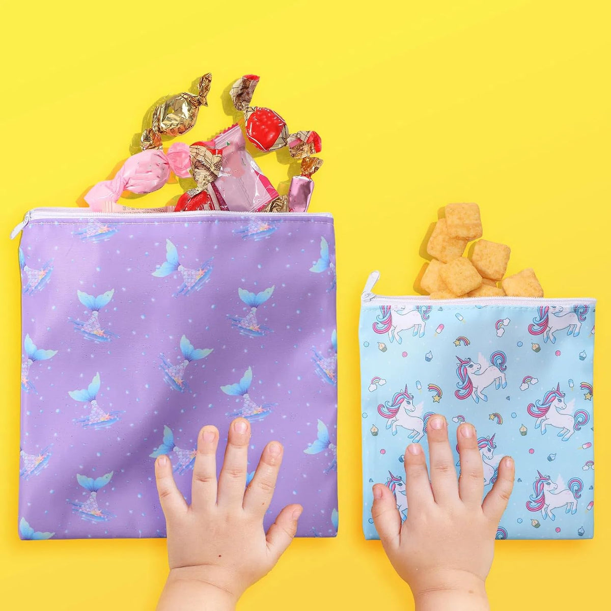 4 Pcs Reusable Snack Bags for Kids, Washable Sandwich Bags,Rainbow