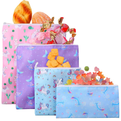 4 Pcs Reusable Snack Bags for Kids, Washable Sandwich Bags,Rainbow