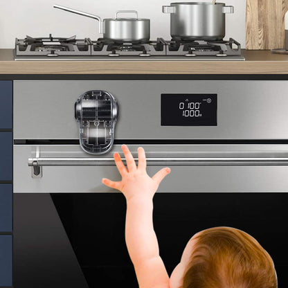 Child Safety Heat-Resistant Oven Door Lock, Oven Front Lock for Kids Easy to Install, Use Adhesive,No Screws or Drill (1 Pack,Clear-Black)(ONLY for Flat Surface)