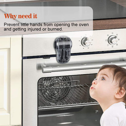 Child Safety Heat-Resistant Oven Door Lock, Oven Front Lock for Kids Easy to Install, Use Adhesive,No Screws or Drill (1 Pack,Clear-Black)(ONLY for Flat Surface)
